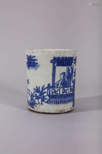 Ming Chongzhen Blue and White Brush Pot
