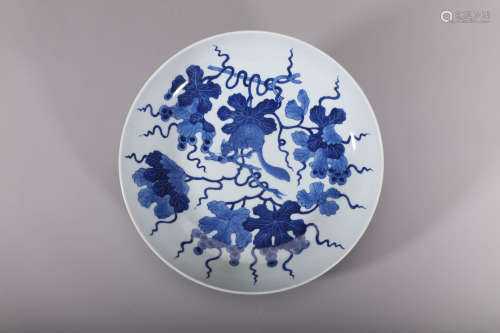 Blue and White Squirrel and Grape Plate, Qing Yongzheng Peri...