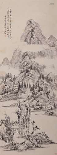 Chinese Landscape Painting, Paper, Hanging Scroll, Wu Zheng ...