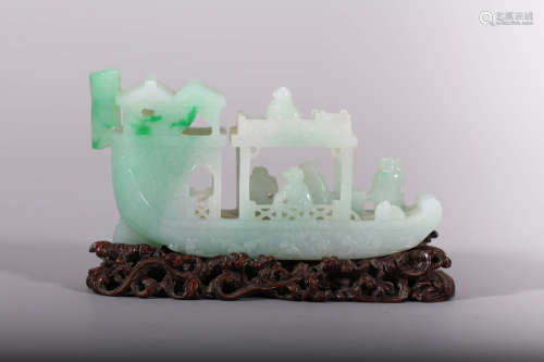 Qing Jadeite Jade Ship Ornament