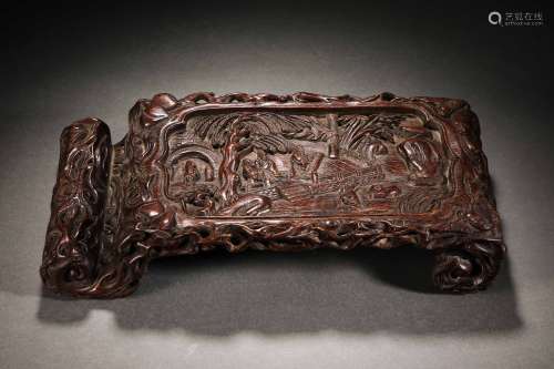 Qing Dynasty agarwood incense carved with figures in the stu...