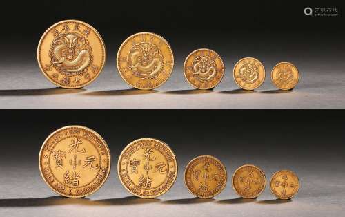 Guangdong Province Dragon Pattern Gold Coins in Guangxu Peri...