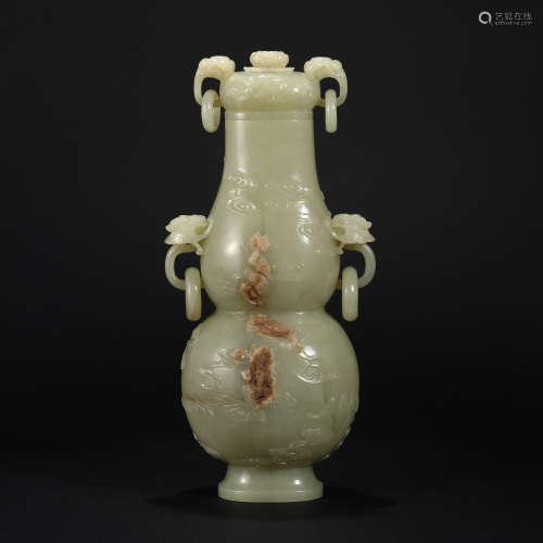 Qing Dynasty Hetian Jade Double-eared Gourd Bottle