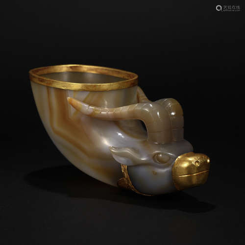 Tang Dynasty Agate Wrapped Taurus Head Cup