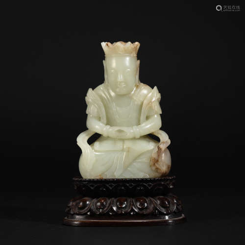 Qing Dynasty Hetian Jade god statue