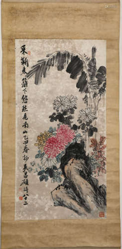Chinese ink painting,
Wu Changshuo Flower Vertical Scroll