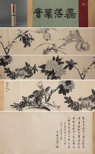 Chinese ink painting,
Eight major flowers long scroll
