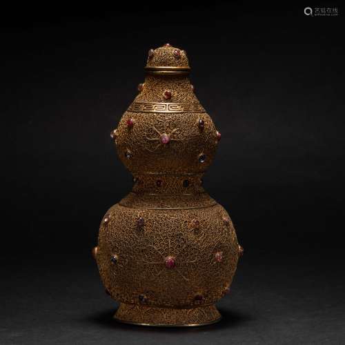 Qing Dynasty silver gilt gourd-shaped ornament