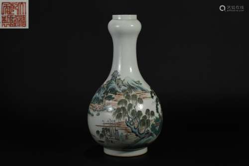 Qing Dynasty pastel landscape ornamental bottle