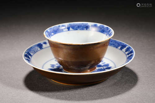 Qing Dynasty blue and white sauce glazed tea cup