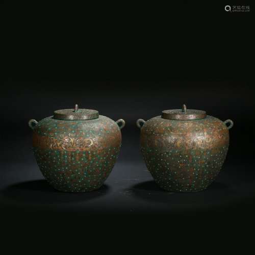 Han Dynasty bronze inlaid gold silver acupuncture pot