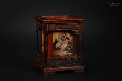 Qing Dynasty Wooden Character Story Pen Holder
