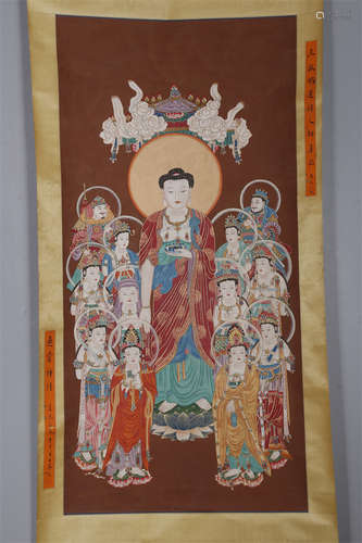 A Buddha Painting on Silk by Wang Zhenpeng.