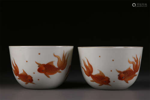 A Pair of Porcelain Cups with Fish Design.