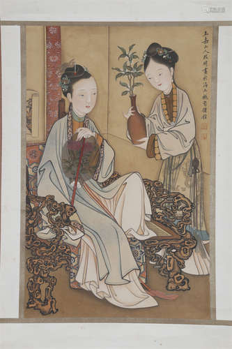 A Maids Painting on Silk by Gai Qi.