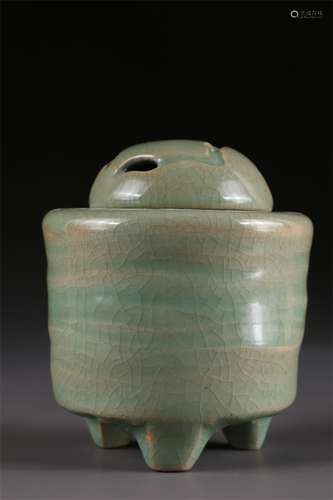 A Glazed Tripod Porcelain Incense Burner.