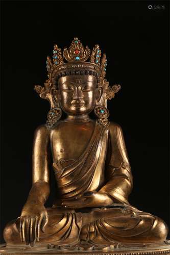 A Gilt Copper Sakyamuni Buddha Statue.