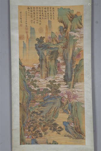 A Landscape Painting on Silk by Lv Huancheng.