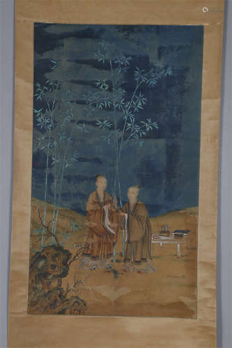 A Figure Painting on Silk by Lang Shining.