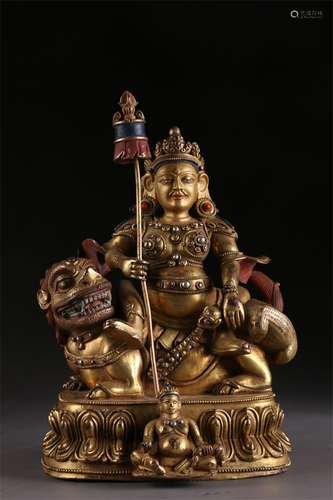 A Gilt Copper Vaisravana Buddha Statue.