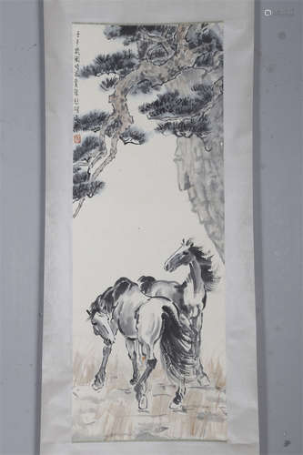 A Steed Painting on Paper by Xu Beihong.