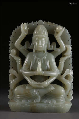 A Hetian Jade Sitting Avalokitesvara Statue.