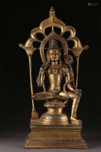 A Gilt Copper Dragon Girl Buddha Statue.