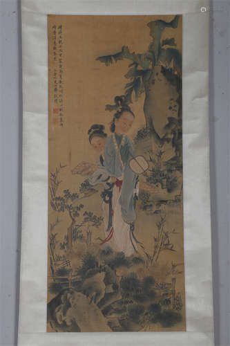 A Figure Painting on Silk by Gai Qi.