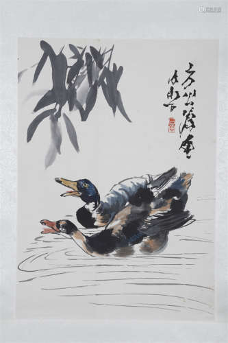 A Precious Ducks Painting on Paper by Shi Lu.