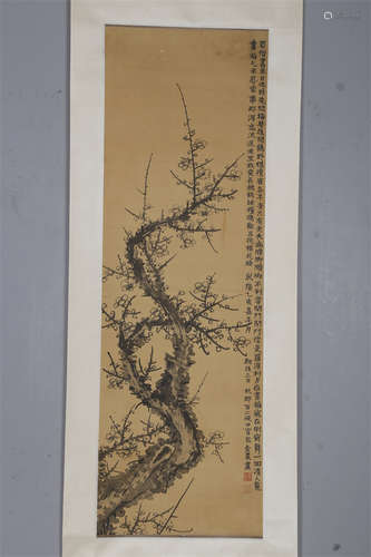 A Plum Blossom Painting on Silk by Jin Nong.