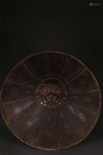 A Cast Iron Shield with Silver Inlay.