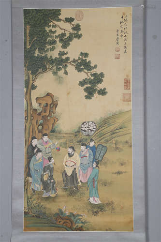 A Figure Story Painting on Silk by Tang Bohu.