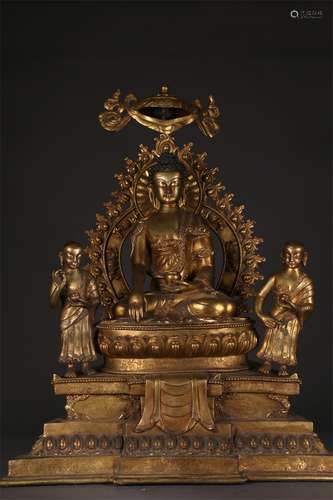 A Gilt Copper Sakyamuni Buddha Statue.