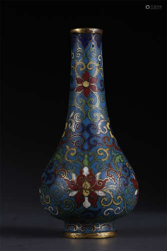 A Cloisonne Enameled Long-Neck Copper Bottle.