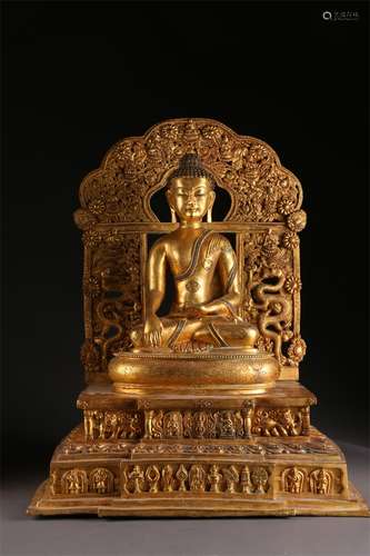 A Gilt Copper Sakyamuni Buddha Statue.