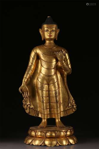 A Gilt Copper Sakyamuni Buddha Statue.