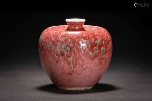 大清康煕年製款 桃花紅釉 豇豆紅瓶