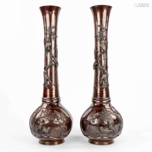 A pair of Japanese vases made of bronze. (H:61,5cm)