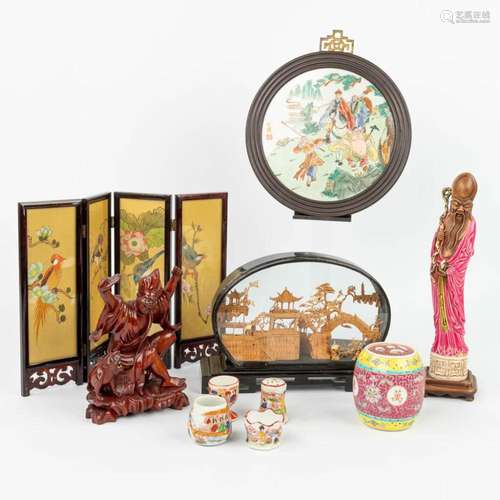 An assembled collection of Chinese items made of hardwood, p...