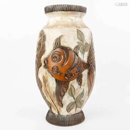 Edouard GREGOIRE (XIX-XX) a large vase with fish decor, made...