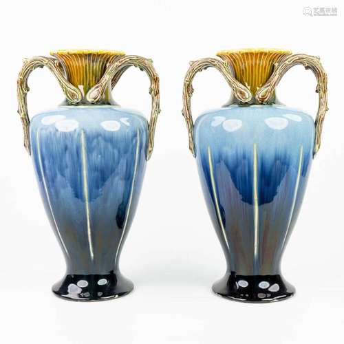 A pair of vases made of glazed faience in art nouveau style ...