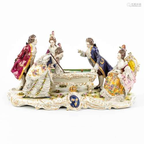 A porcelain group 'Billiard' and marked Volkstedt-Ru...