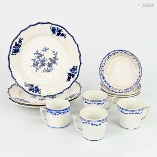 A collection of 3 plates, 4 cups and saucers made in Doornik...