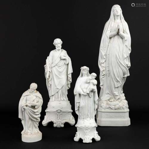 A collection of 4 biscuit porcelain statues of holy figurine...