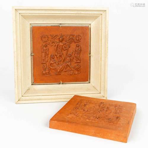 A pair of decorative tiles made of terracotta by Pottelberg ...