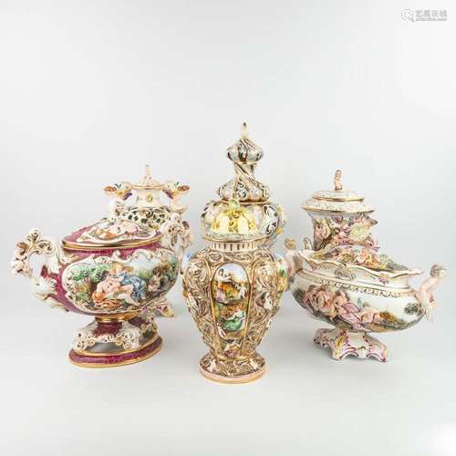 A collection of 6 vases and pots made of glazed faience by C...