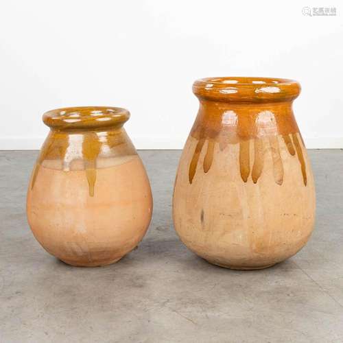 A set of 2 'Biot' pots, made of glazed earthenware. ...