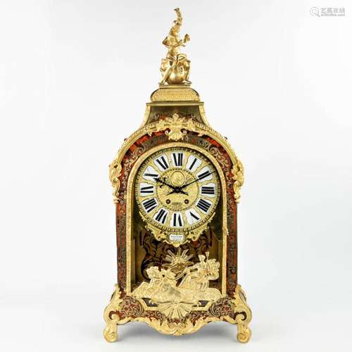 A cartel clock finished with boulle inlay and mounted with b...