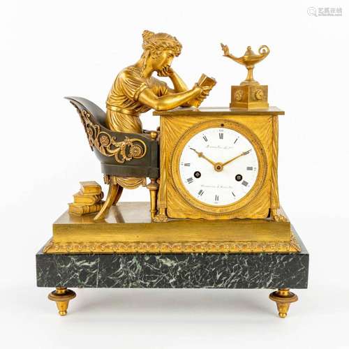 A table clock made of gilt bronze 'La Liseuze' after...