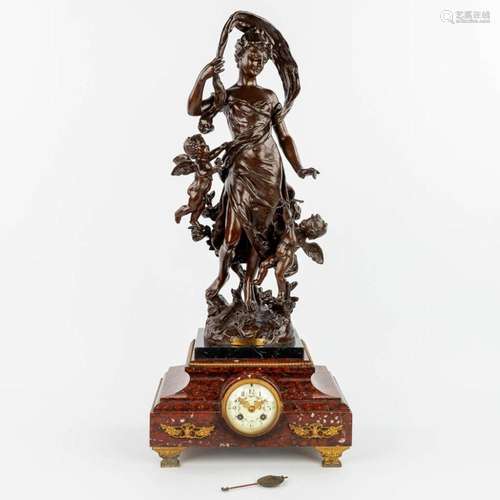 Henry KOSSOWSKI (1855-1921) A mantle clock made of red marbl...